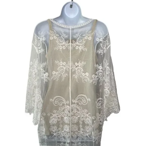 Downtown Threads Lace Elbow Length Tie Front Kimono Swim Coverup - Picture 7 of 11